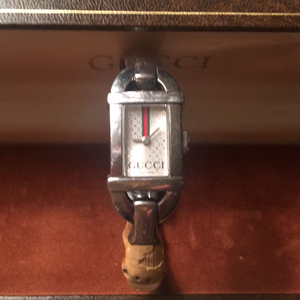 AUTHENTIC GUCCI SILVER & BAMBOO WATCH BRACELET